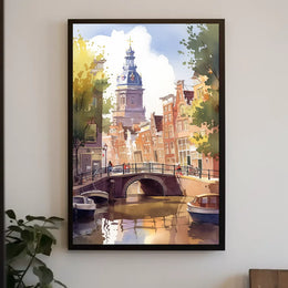 Amsterdam Canal Bridge Watercolor Poster: European Charm