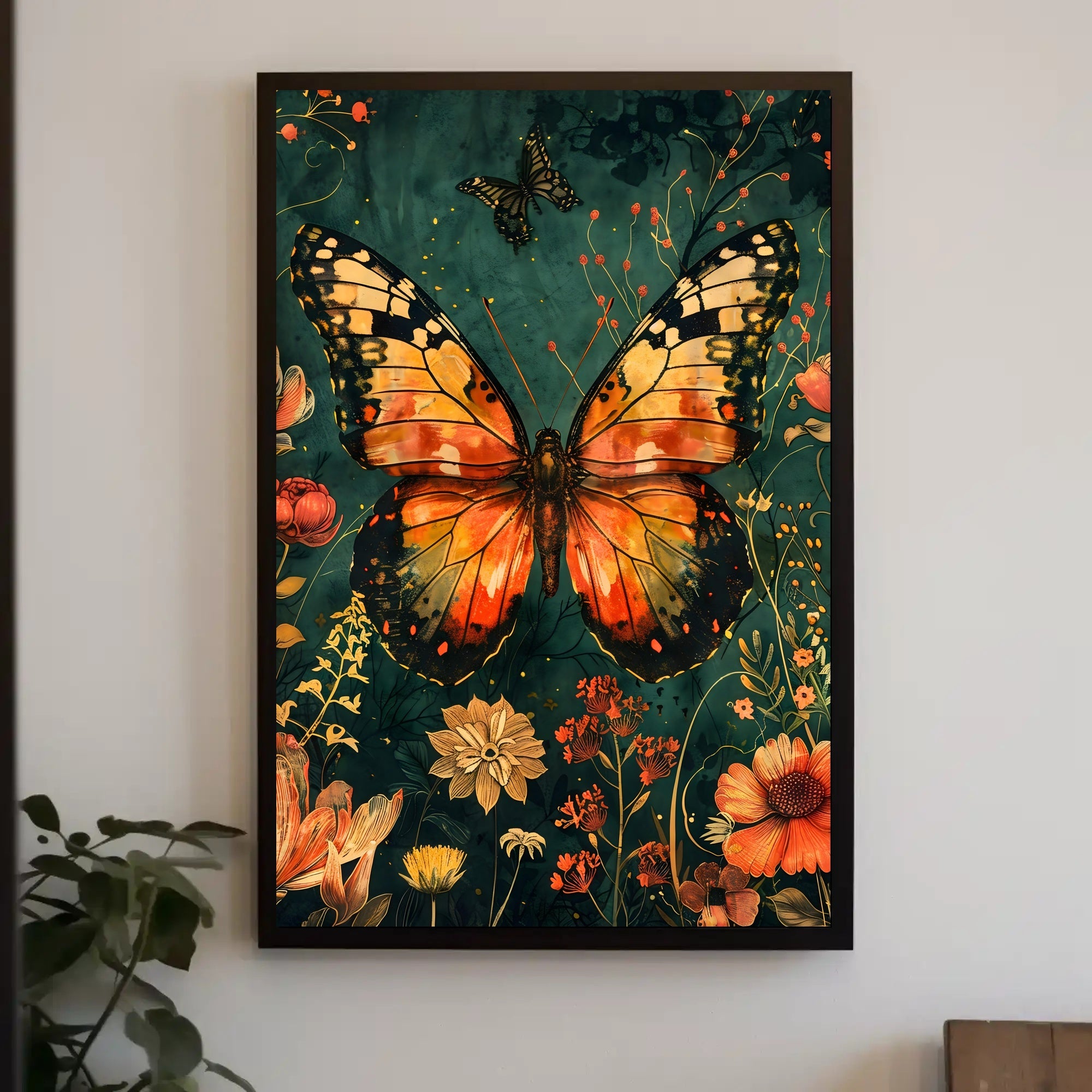 Butterfly and Botanical Garden Scene Animal Poster