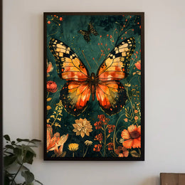 Butterfly and Botanical Garden Scene Animal Poster