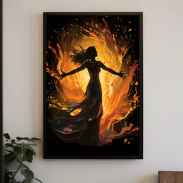 Fiery Empowerment: Abstract Woman in Flames Poster