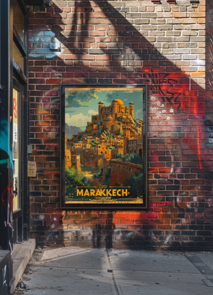 Marrakech Morocco Mountains Palaces Architecture Sunset Travel Poster