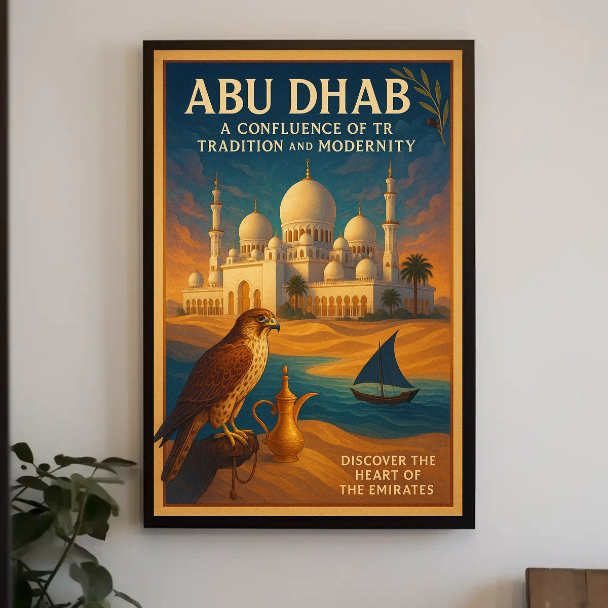 Abu Dhabi Vintage Travel Poster Celebrating Heritage and Modernity