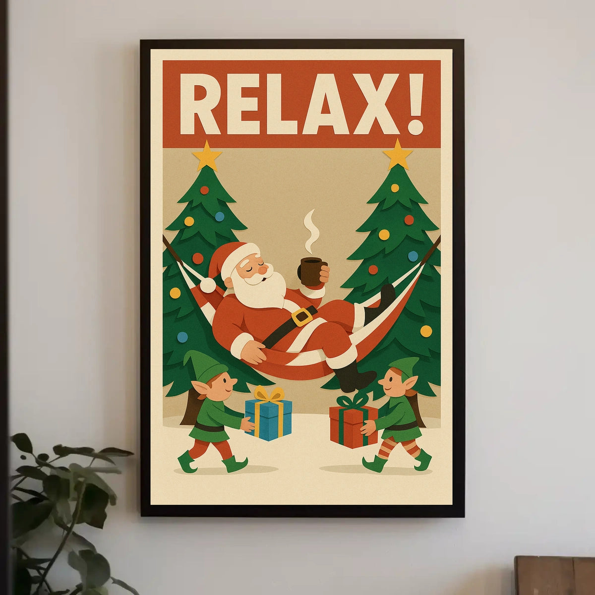 Festive Santa Hammock Vintage Christmas Poster Decor
