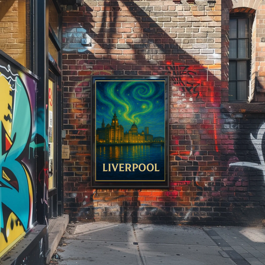 Liverpool Skyline Starry Night Swirl Art Poster