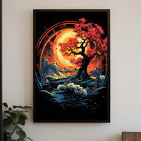 Mystical Red Tree Fantasy Landscape Art Poster