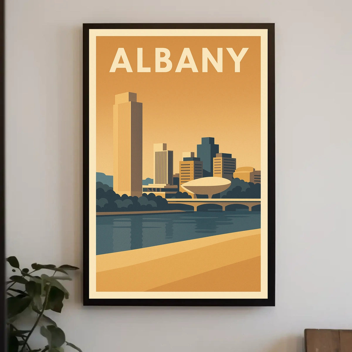Albany Skyline Cityscape View Poster Vintage Wall Art