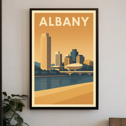 Albany Skyline Cityscape View Poster Vintage Wall Art