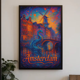 Amsterdam Surreal Art Poster: Vibrant Fantasy Scene