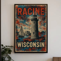 Racine Wisconsin Lighthouse Coastal Watercolor Poster