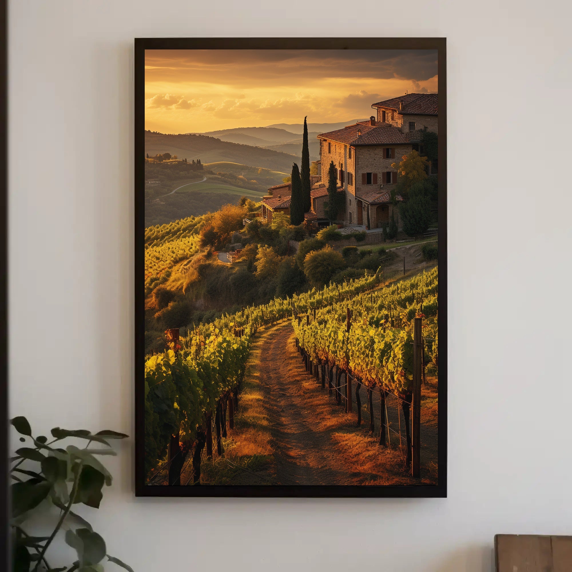 Tuscany Vineyards Sunset Travel Poster