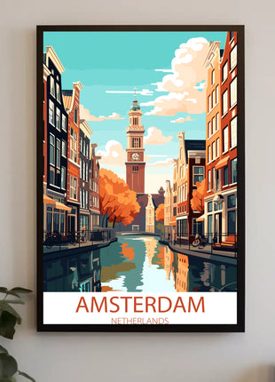 Amsterdam Canals Vintage Travel Poster