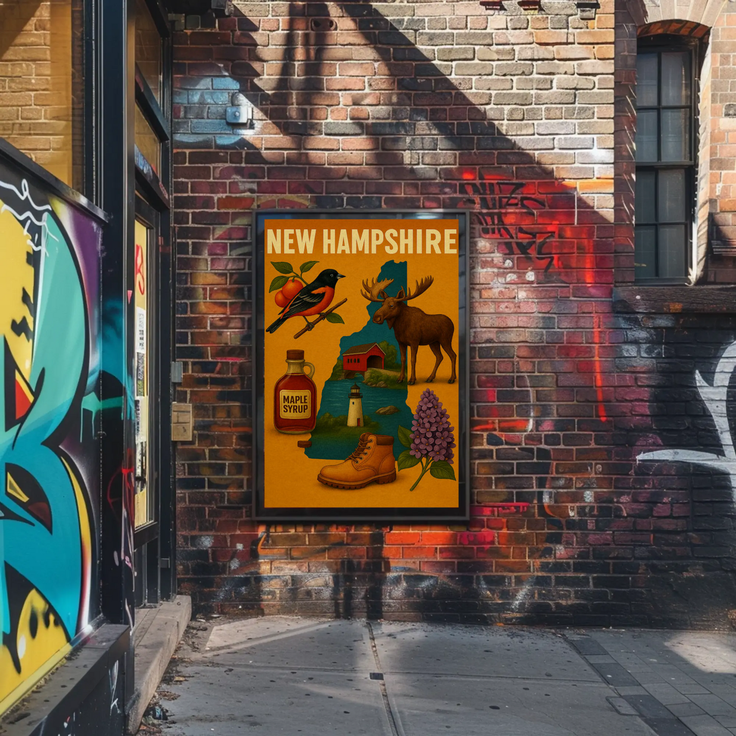 New Hampshire Icons Moose Maple Syrup Nature Pride Travel Poster Travel Poster