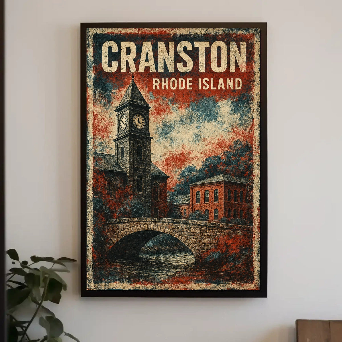 Cranston Rhode Island City Illustration Vintage Map Inspired Travel Decor Heritage Poster