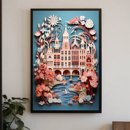 Whimsical Cityscape In Bloom Poster