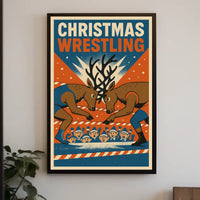 Christmas Wrestling Reindeer Vintage Holiday Poster Art