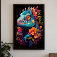 Vibrant Iguana With Roses Poster