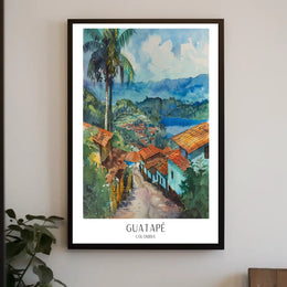 Guatapé Vibrant Watercolor Print for Travel Poster PosterGoat