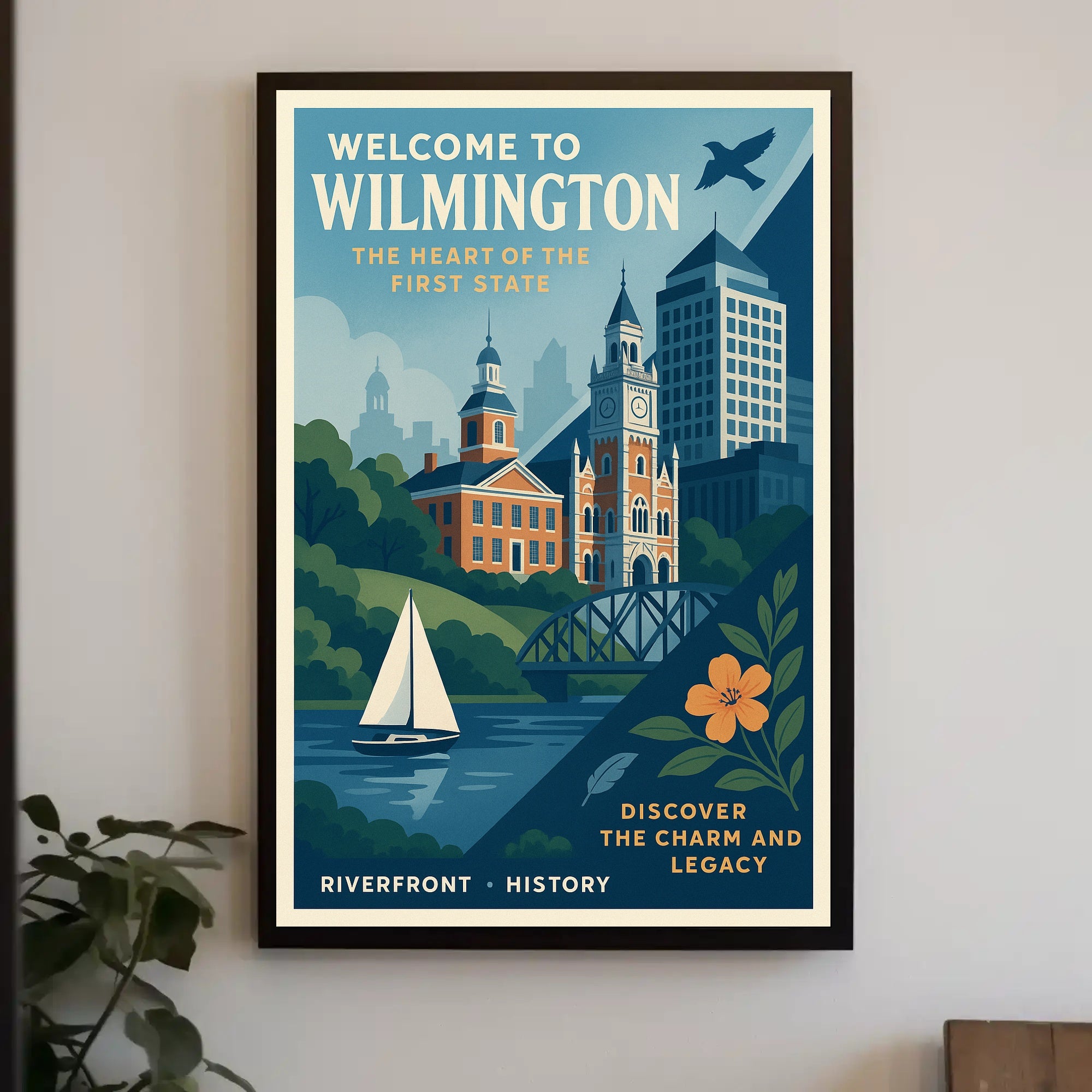 Wilmington Riverfront Charm in Vintage Urban Cityscape Poster PosterGoat
