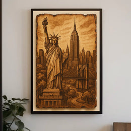 New York City Landmarks Skylines Poster Vintage Wall Art