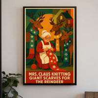 Mrs. Claus Knitting For Reindeer Poster