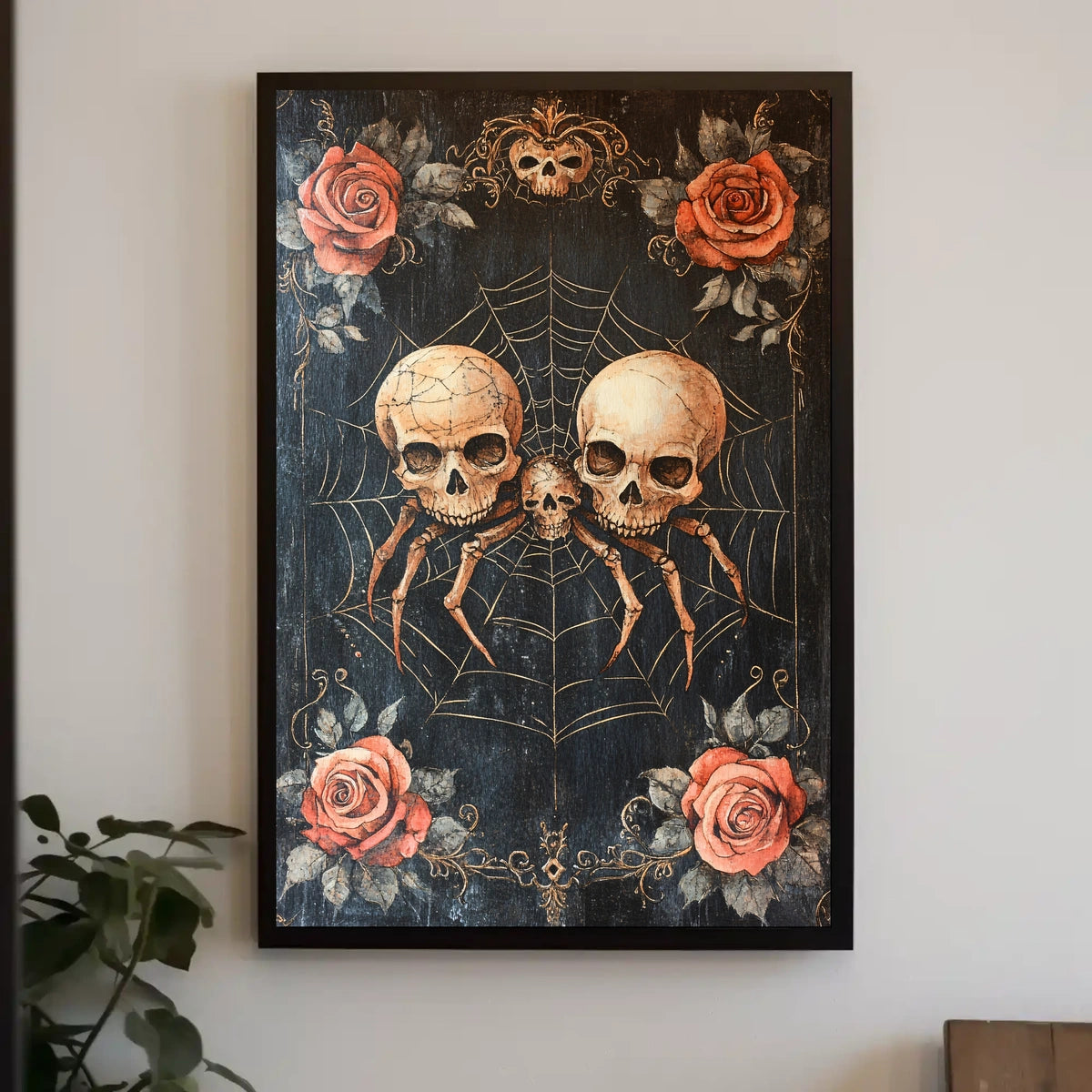 Macabre Gothic Skulls with Roses Artistic Pop Culture Poster