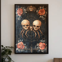 Macabre Gothic Skulls with Roses Artistic Pop Culture Poster
