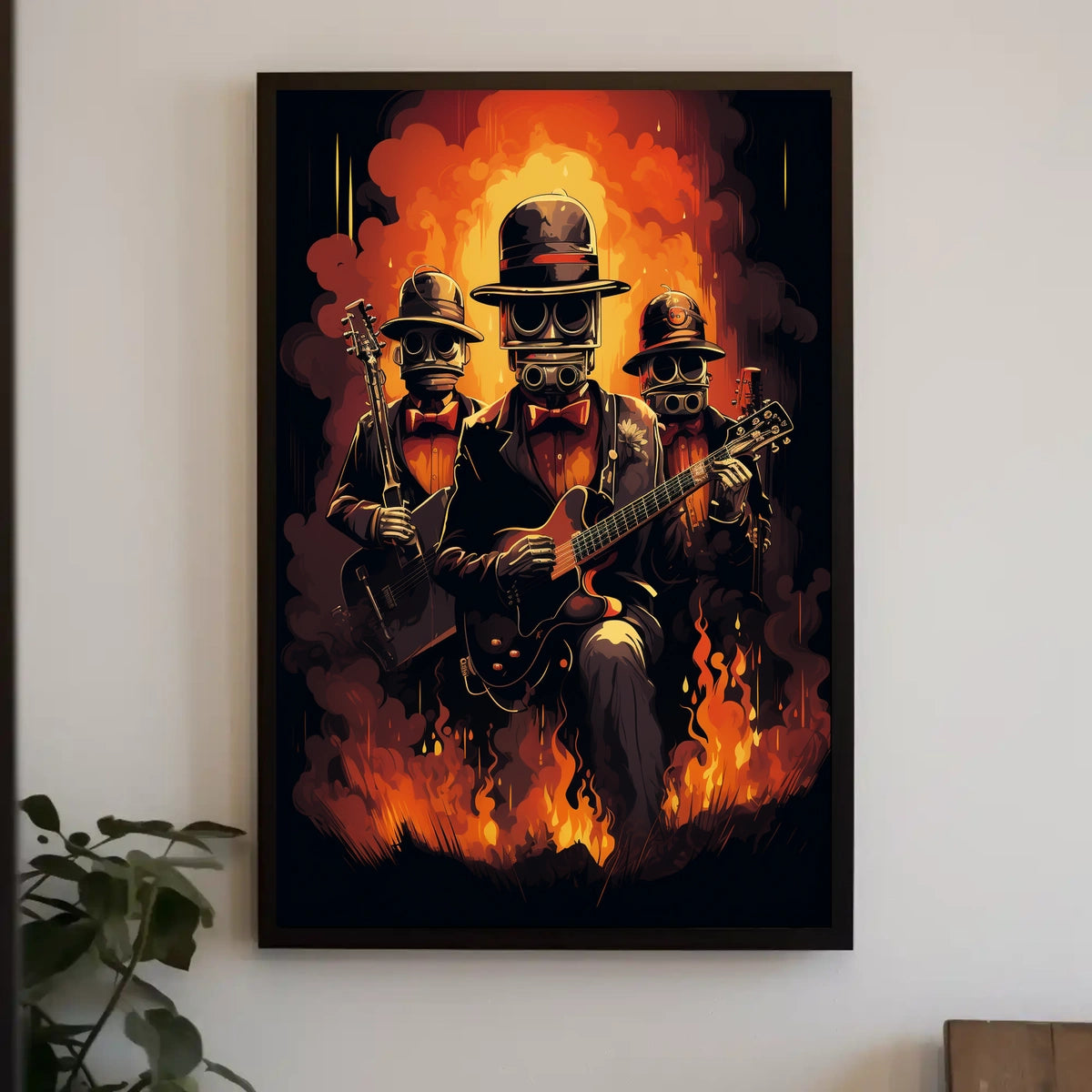 Inferno Groove Fiery Cyberpunk Trio Music Poster