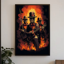 Inferno Groove Fiery Cyberpunk Trio Music Poster