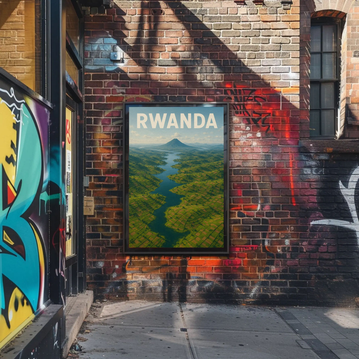 Rwanda Volcano Valley River Aerial Travel Poster