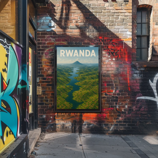 Rwanda Volcano Valley River Aerial Travel Poster