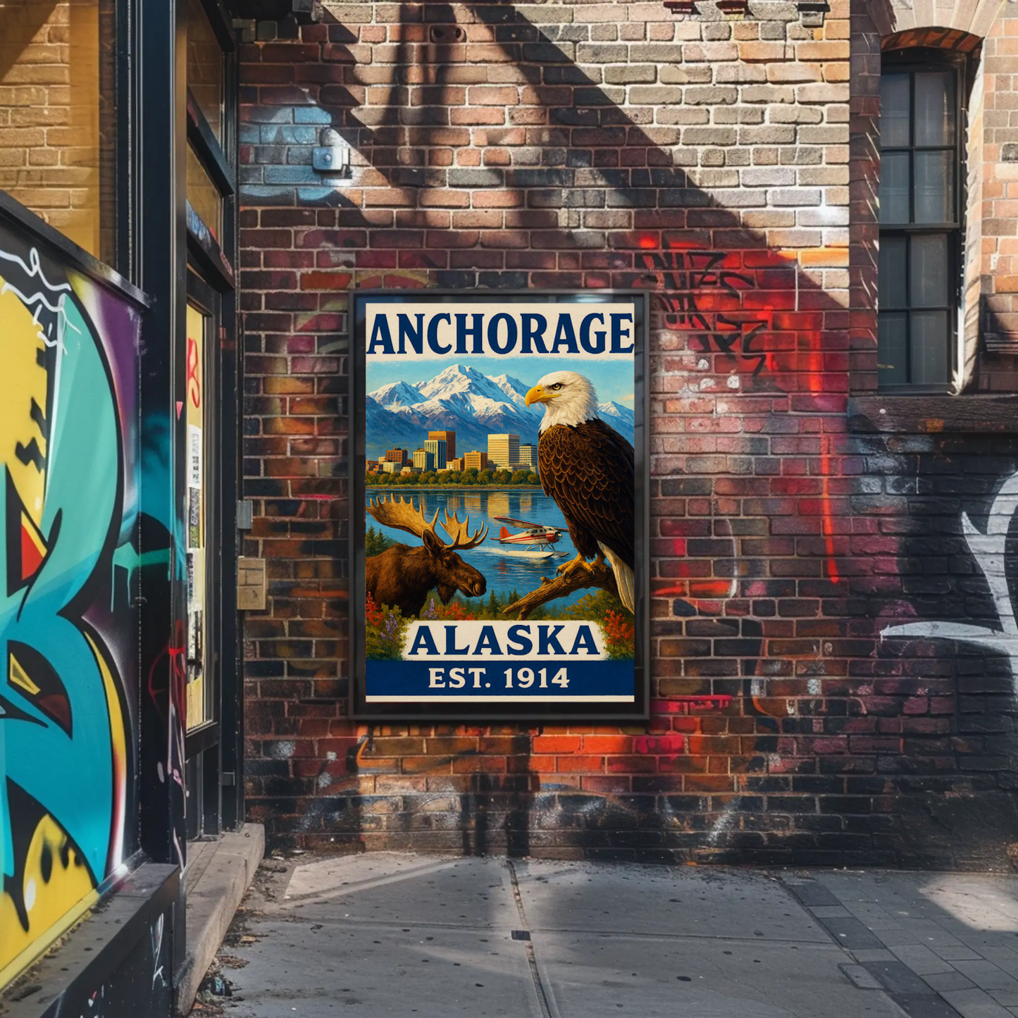 Anchorage Alaska Wildlife Skyline Nature Vintage Travel Poster