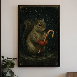 Winter Squirrel With Candy Cane Poster