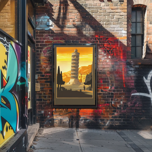 Leaning Tower Of Pisa Golden Sunset Travel Poster