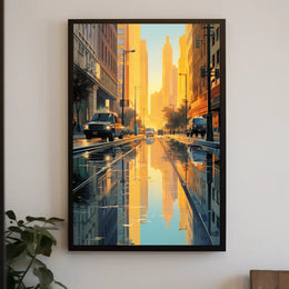 Urban Reflections: Serene Street Scene Artistic Poster