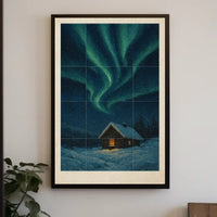 Northern Lights Over Snowy Cabin Poster