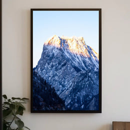 Majestic Dawn: Snow-Covered Mountain Art Poster