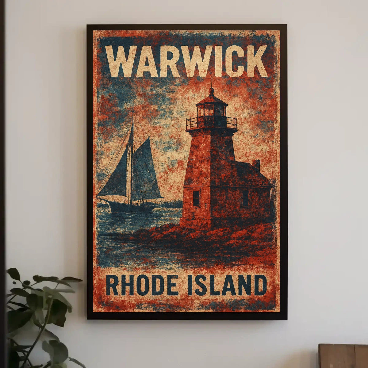 Vintage Maritime Lighthouse Rhode Island Nostalgic Poster