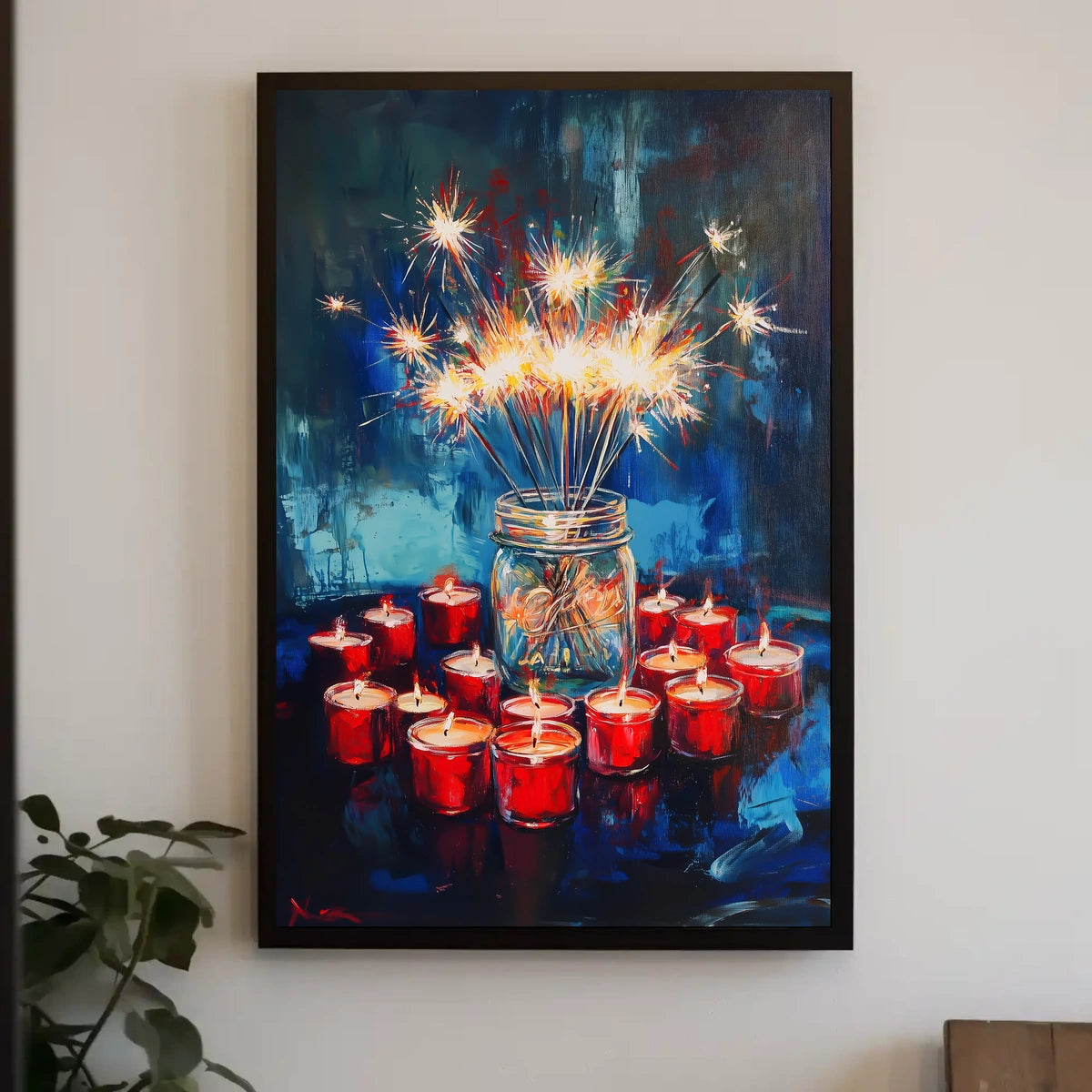 Glowing Sparkler Bouquet In Mason Jar Centerpiece Poster
