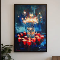 Glowing Sparkler Bouquet In Mason Jar Centerpiece Poster