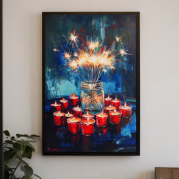 Glowing Sparkler Bouquet In Mason Jar Centerpiece Poster