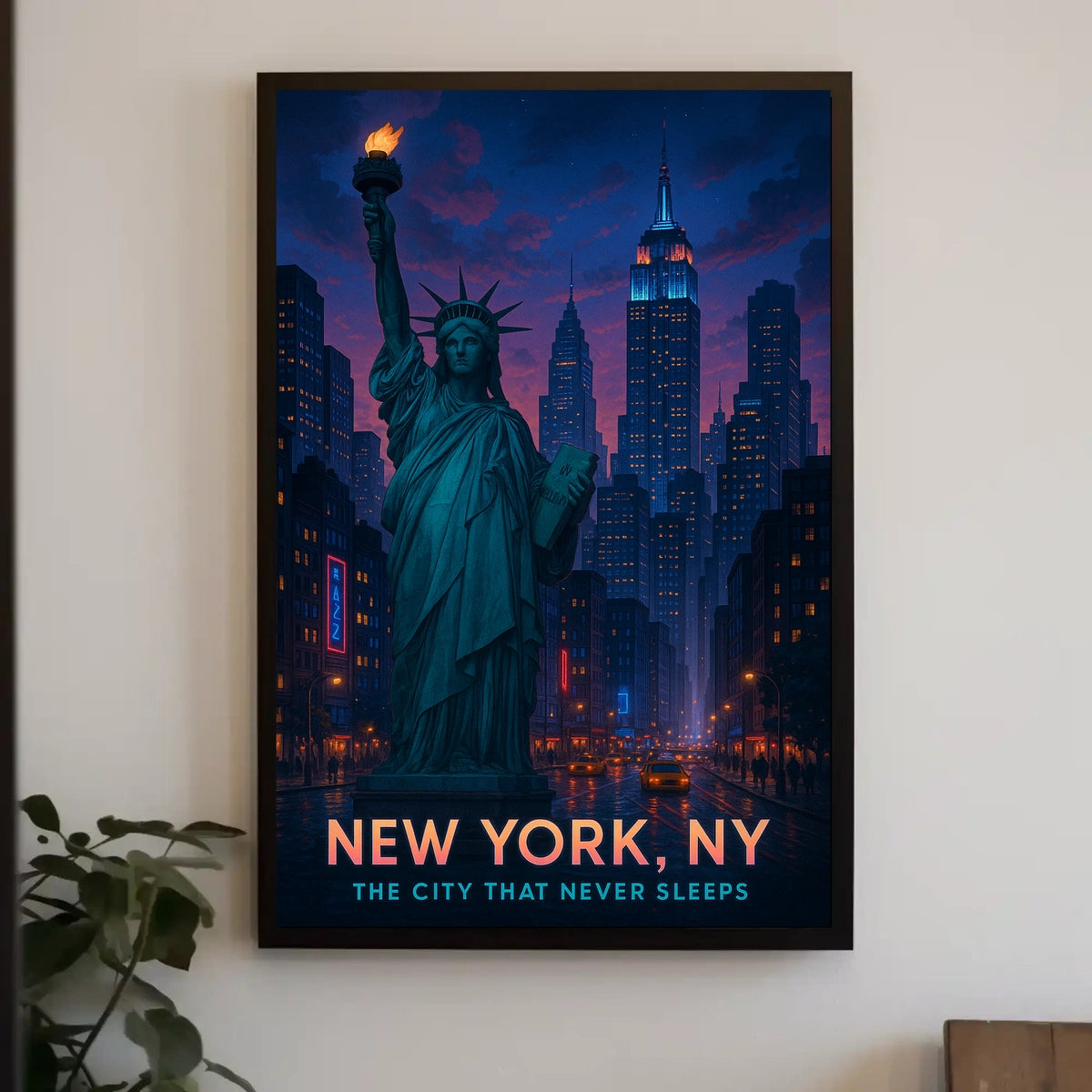 New York City Skyline Night View Poster Modern Wall Art