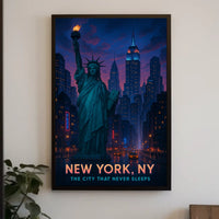 New York City Skyline Night View Poster Modern Wall Art