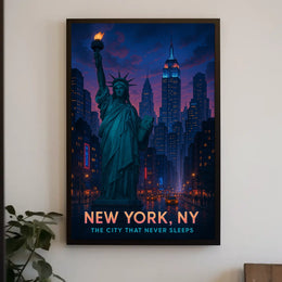 New York City Skyline Night View Poster Modern Wall Art