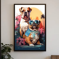 Bulldog Duo Tropical Adventure Poster for Pet Lovers