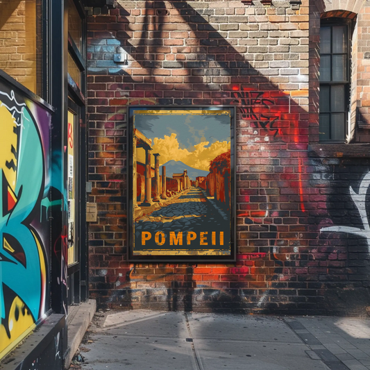 Pompeii Ancient Ruins and Mount Vesuvius Travel Poster