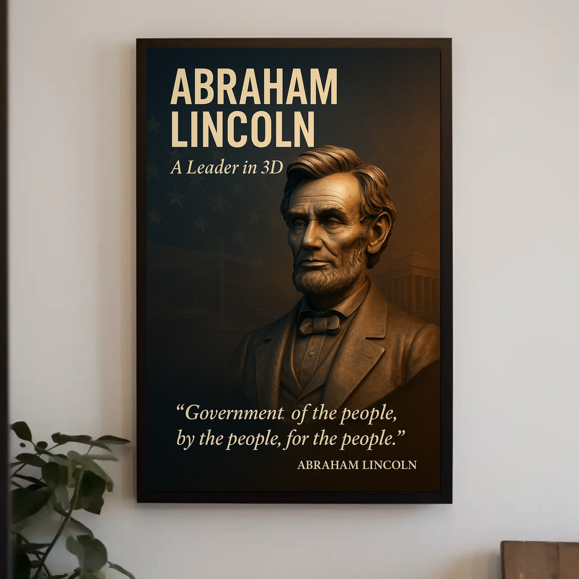 Abraham Lincoln 3D Portrait with Patriotic Quote Historical Poster PosterGoat