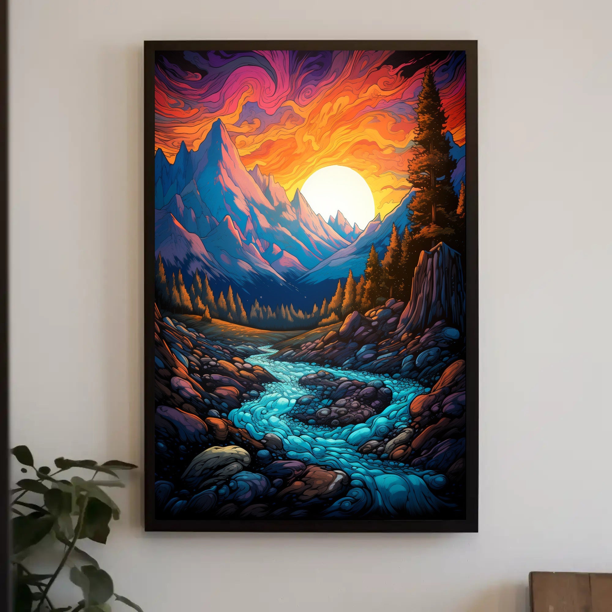 Vibrant Mountain Sunset Poster PosterGoat
