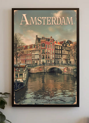 Amsterdam's Historic Canals Vintage Urban or Cityscape Poster