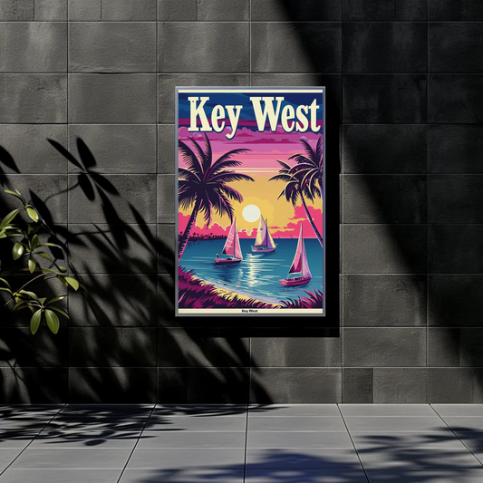Key West Sailboats at Sunset Vintage Style Poster