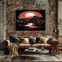 Tranquil Landscape Under A Crimson Moon Poster